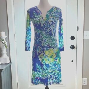 Lilly Pulitzer Riva Dress Brilliant Blue Wade & Sea Print Size Small